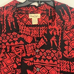 Panama Jack Shirt Mens 3XL Red Black Hawaiian Rayon Aloha Luau Hula Tiki New Tag